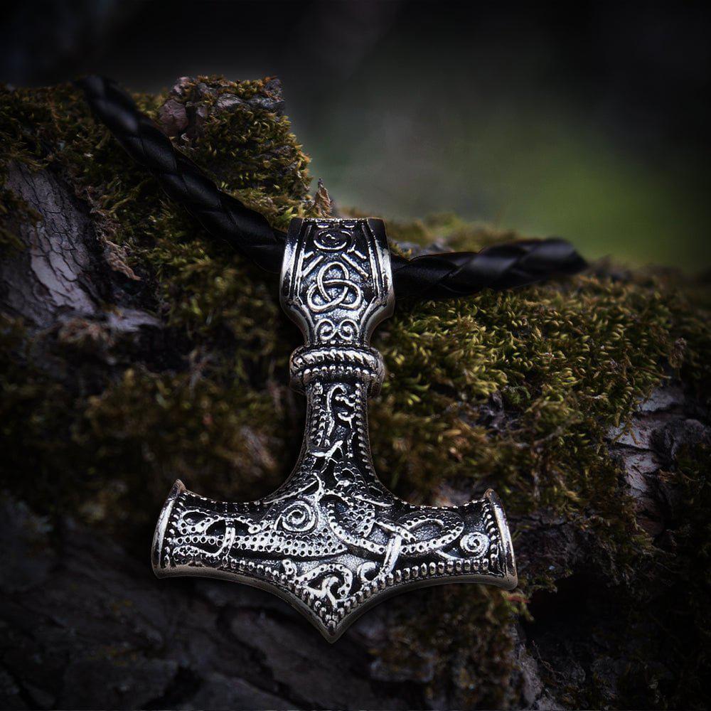 Thor's Hammer Necklace - Silver Pendant Genuine Garnet